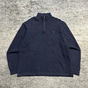 Polo Ralph Lauren 1/4 Zip Sweater Long Sleeve Mens‎ Large Navy Blue Small Pony